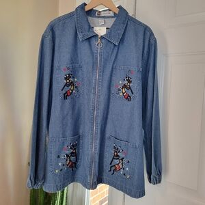 VTG NWT Passion-1 Embroidered 100% Cotten Denim Zip Up Jacket, Size XL‎